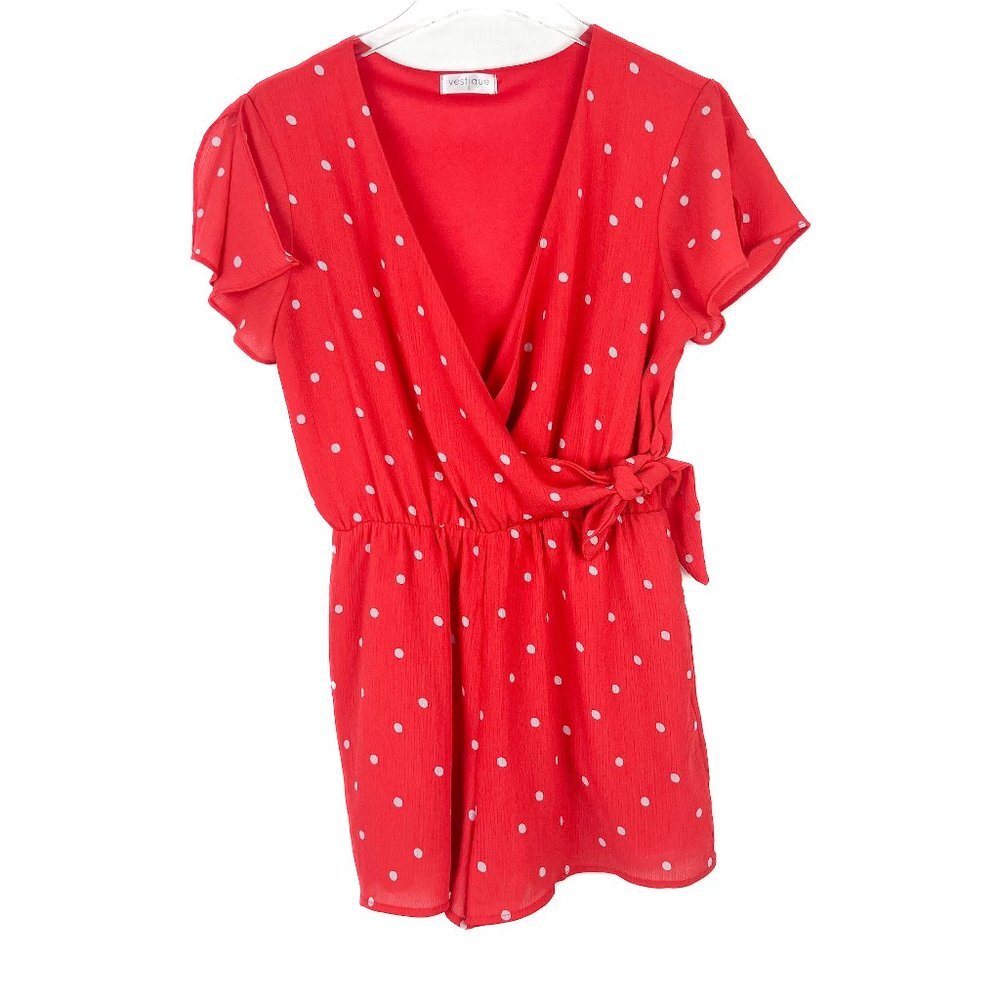 Vestique Polka Dot Tie Romper Lipstick Red Size Small S EUC L2611